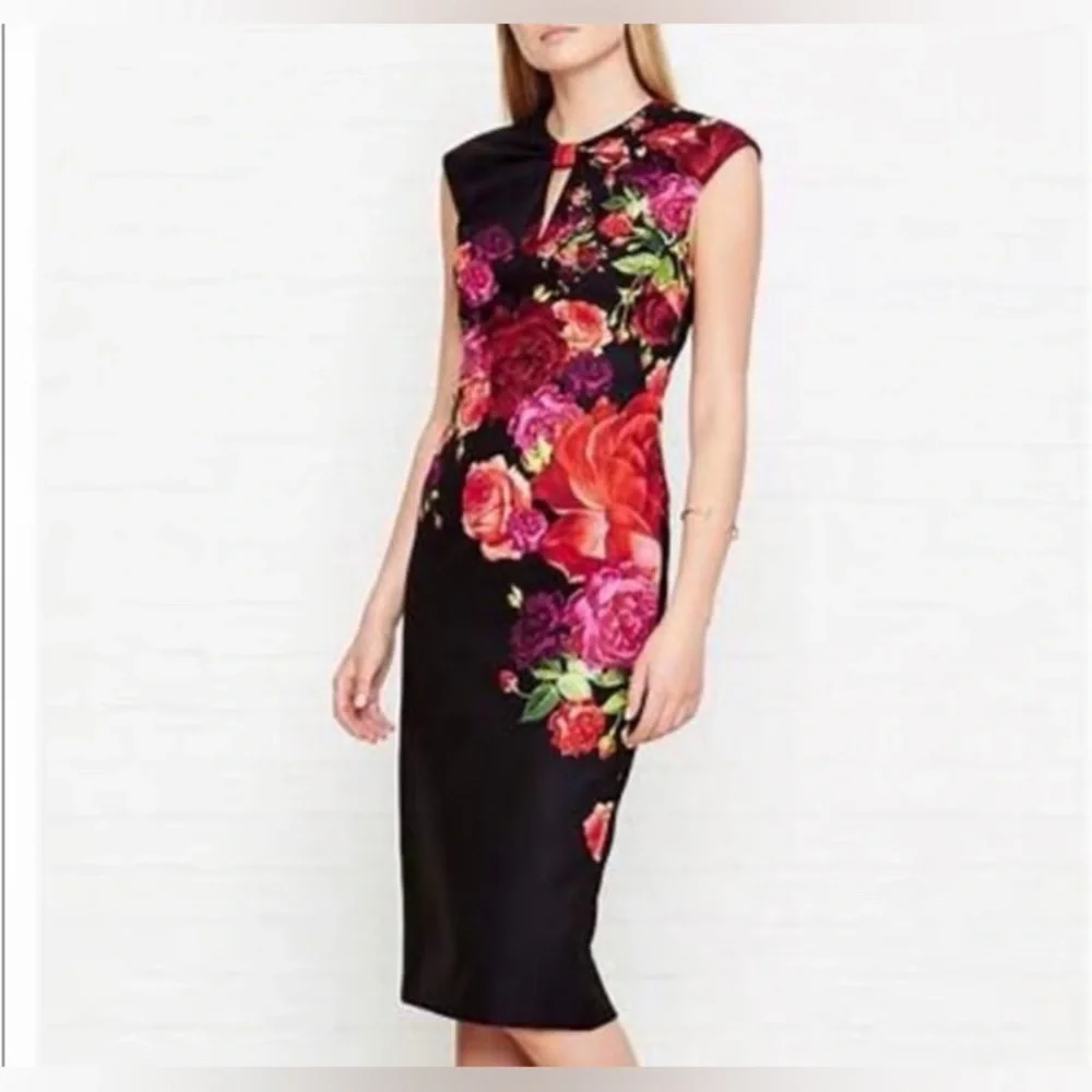 Ted Baker London Mirrie Floral Black Midi Dress sz 1 - Picture 4 of 11
